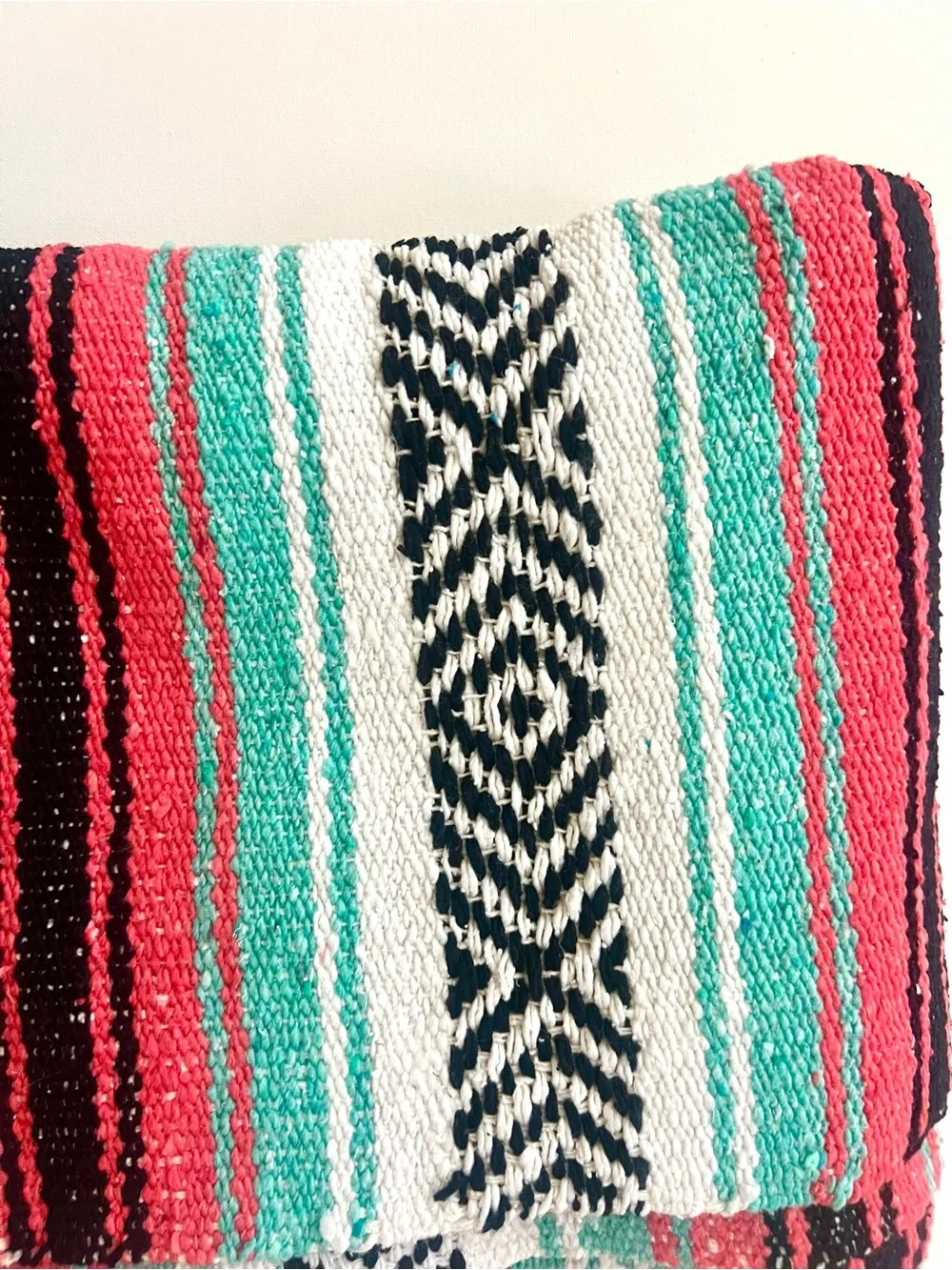 Woven Beach Blanket inCoral, Teal & Black (New / Never Used), 48 x 72”